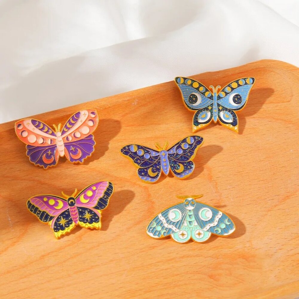 Colorful Mystic Butterfly & Moth 5-Piece Enamel Pin Set - Brand-New in Gift Box! - Picture 7 of 14